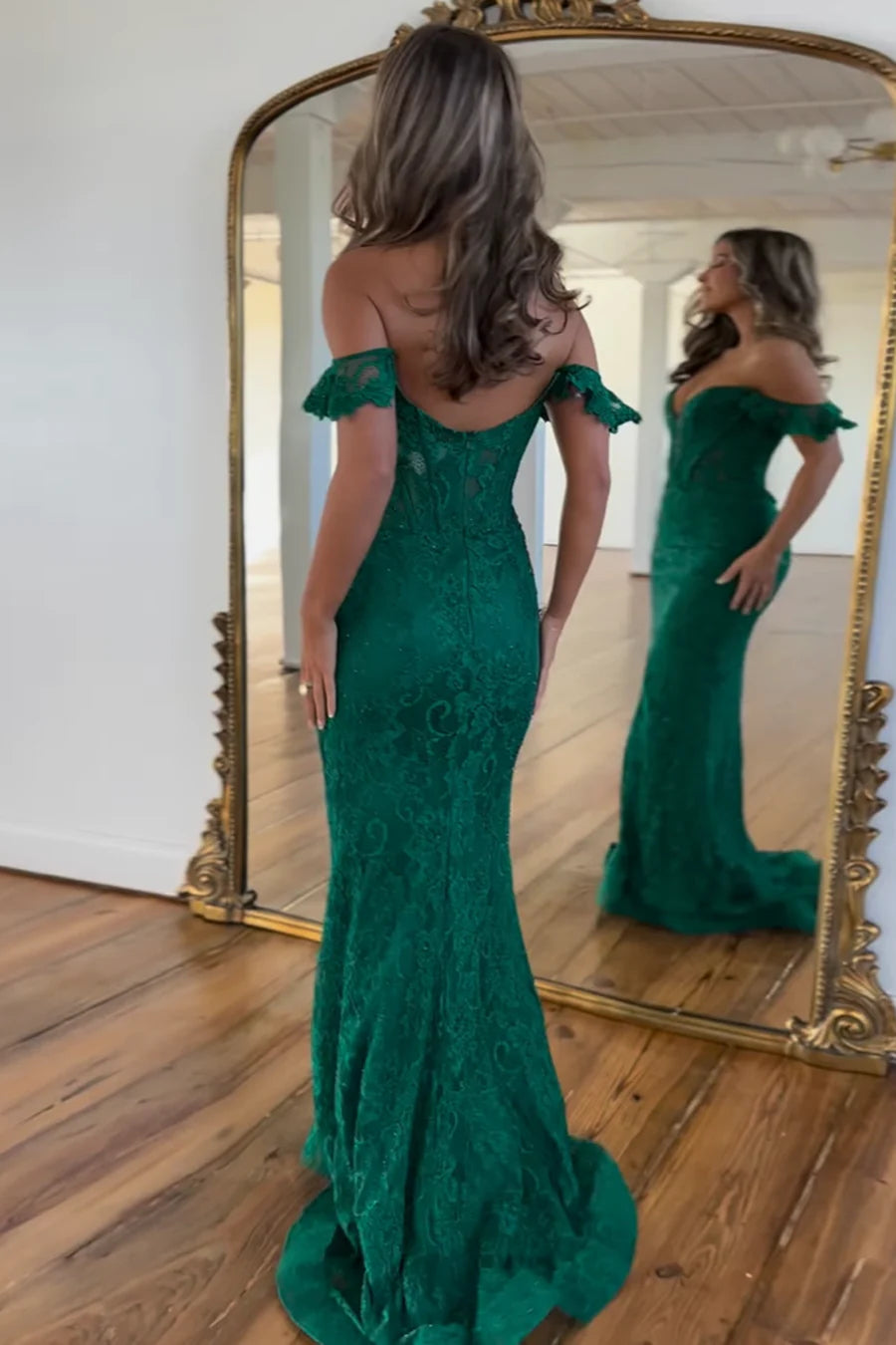 Mermaid Elegant Sweetheart Dark Green Lace Long evening gown formal dresses Prom Dresses with Beading